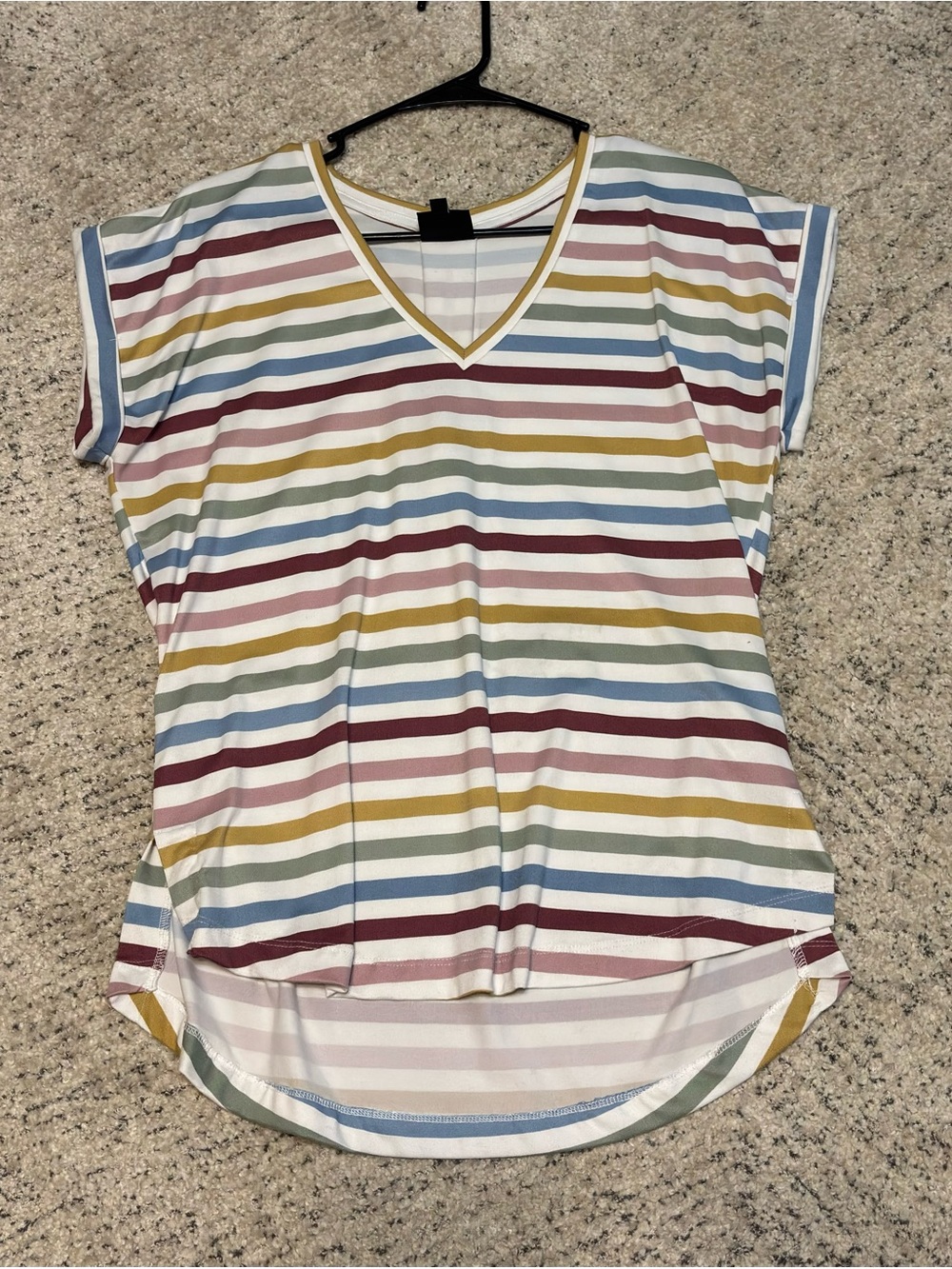bobeau Multicolor Striped V-Neck Short Sleeve Tee